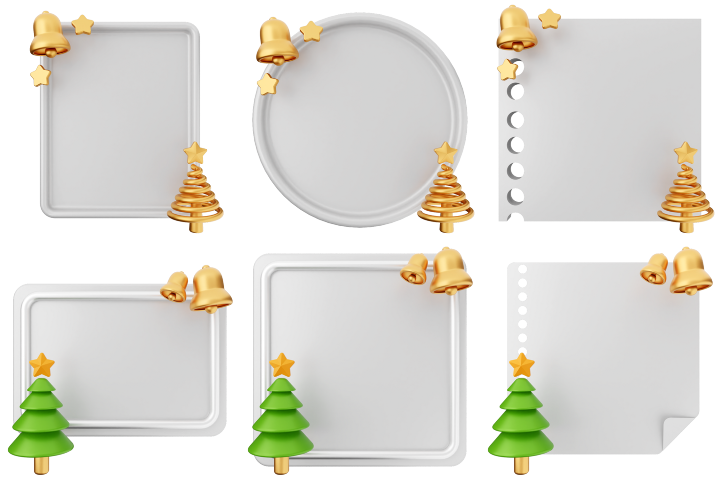 Christmas tree and bells on white paper with blank space for text png