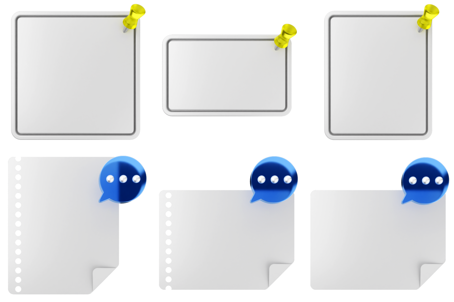 A set of blank paper with a ribbon and a speech bubble png