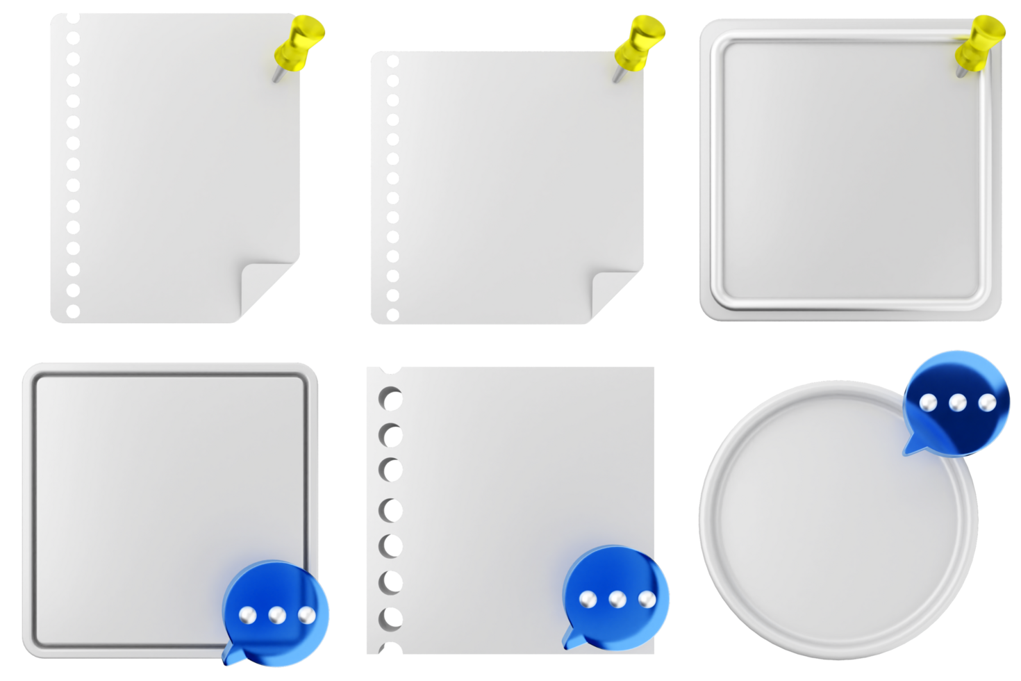 A set of blank paper with blue buttons png