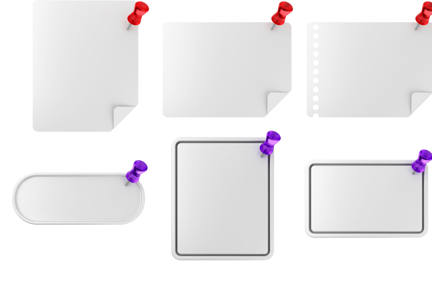 A set of blank paper with push pins png