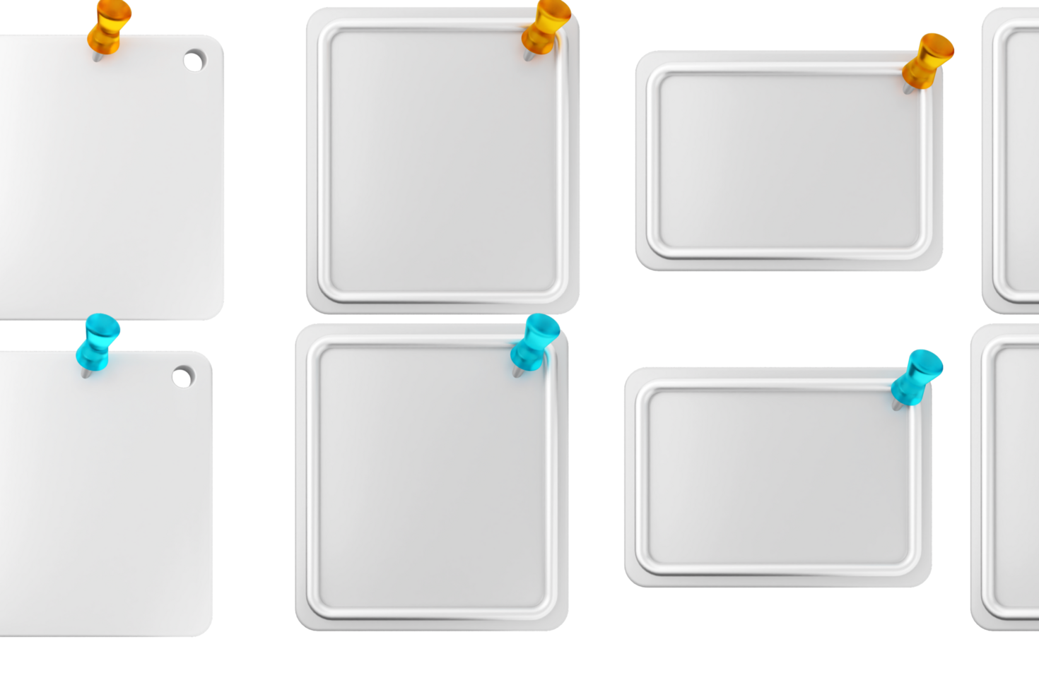 A set of blank white paper with pins on them png