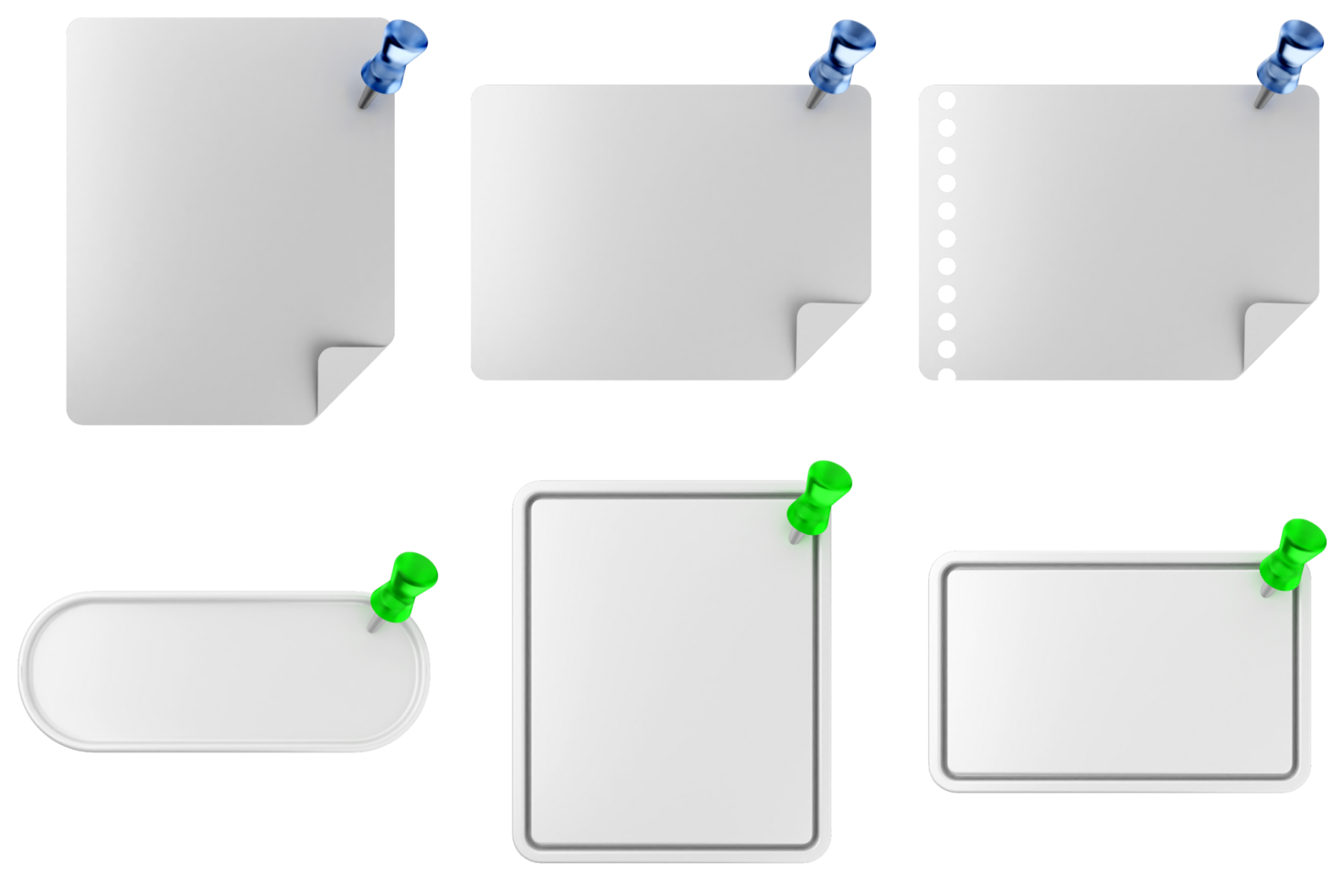 A set of blank paper with green pins png