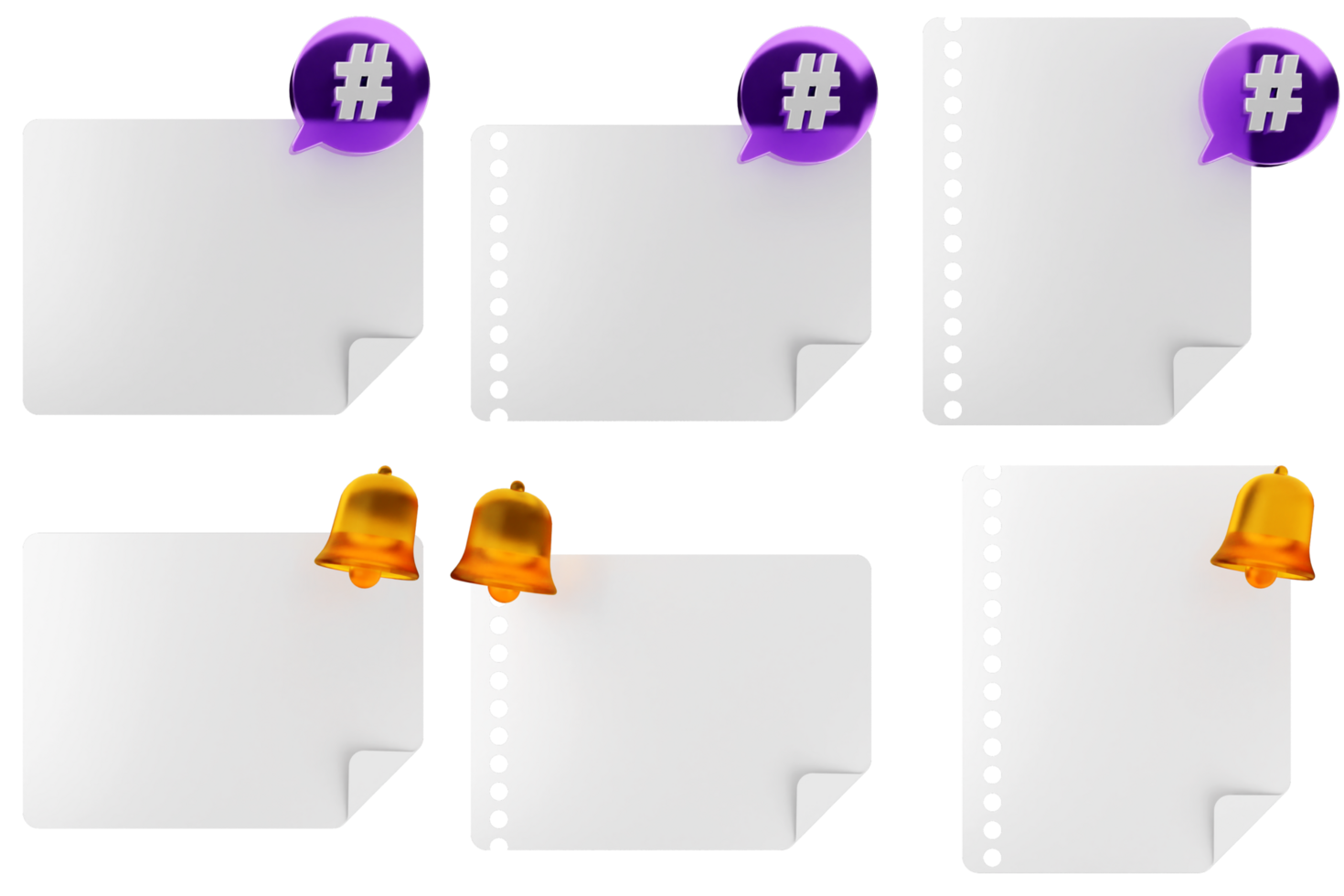 A set of blank paper with stickers and icons png