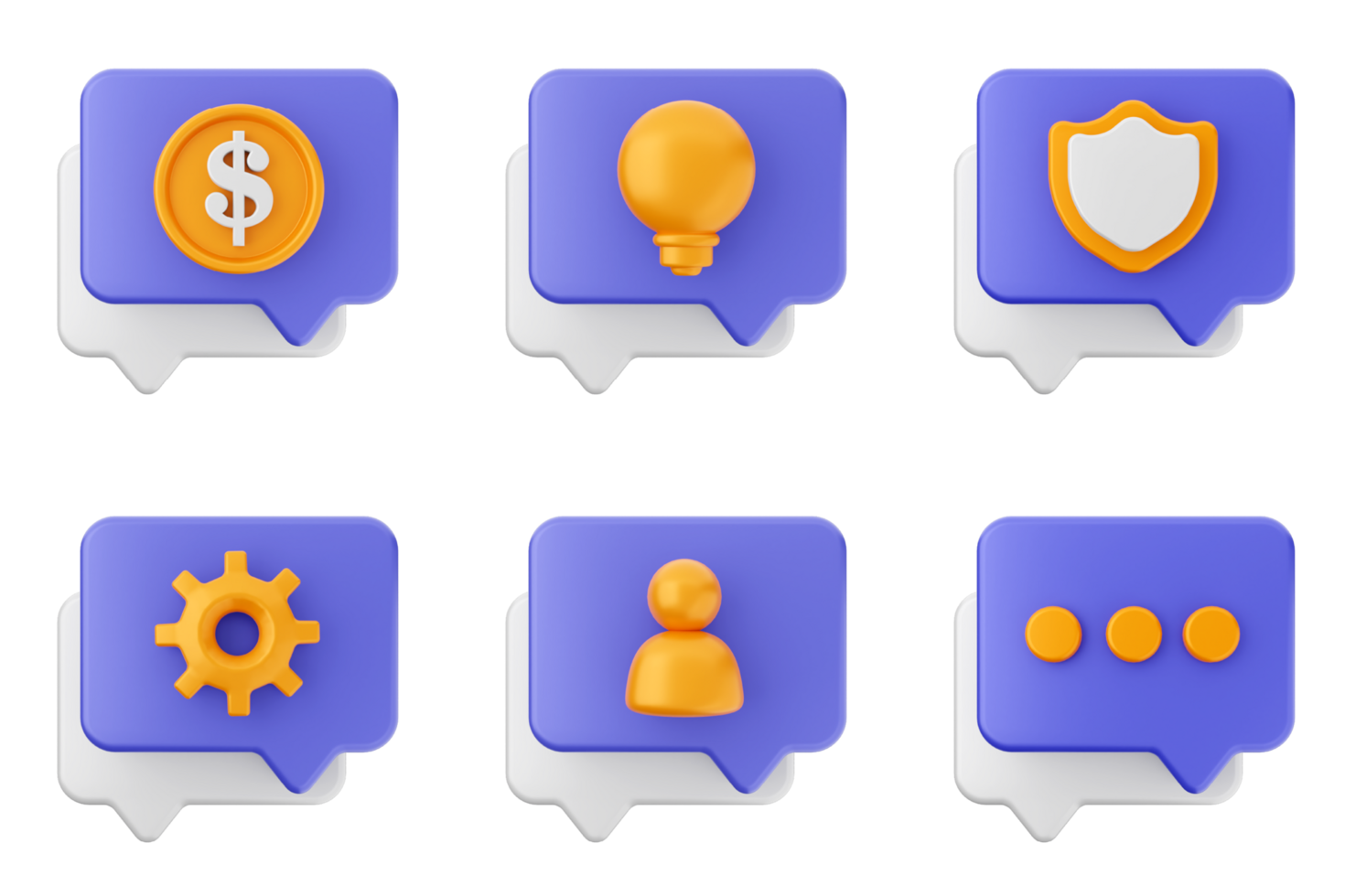 A set of chat bubbles with icons of money, business, and other items png