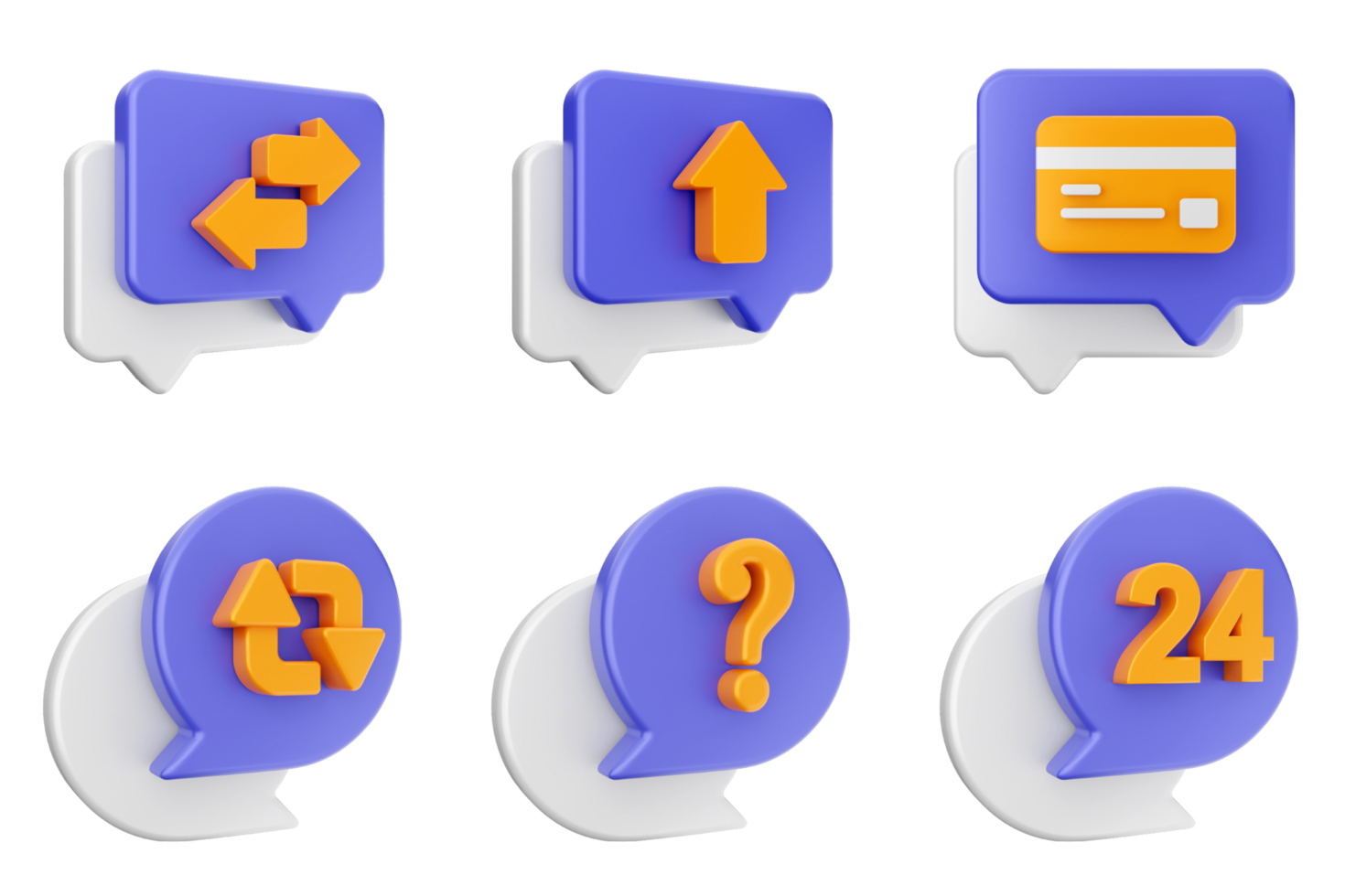 A set of four speech bubbles with different icons png