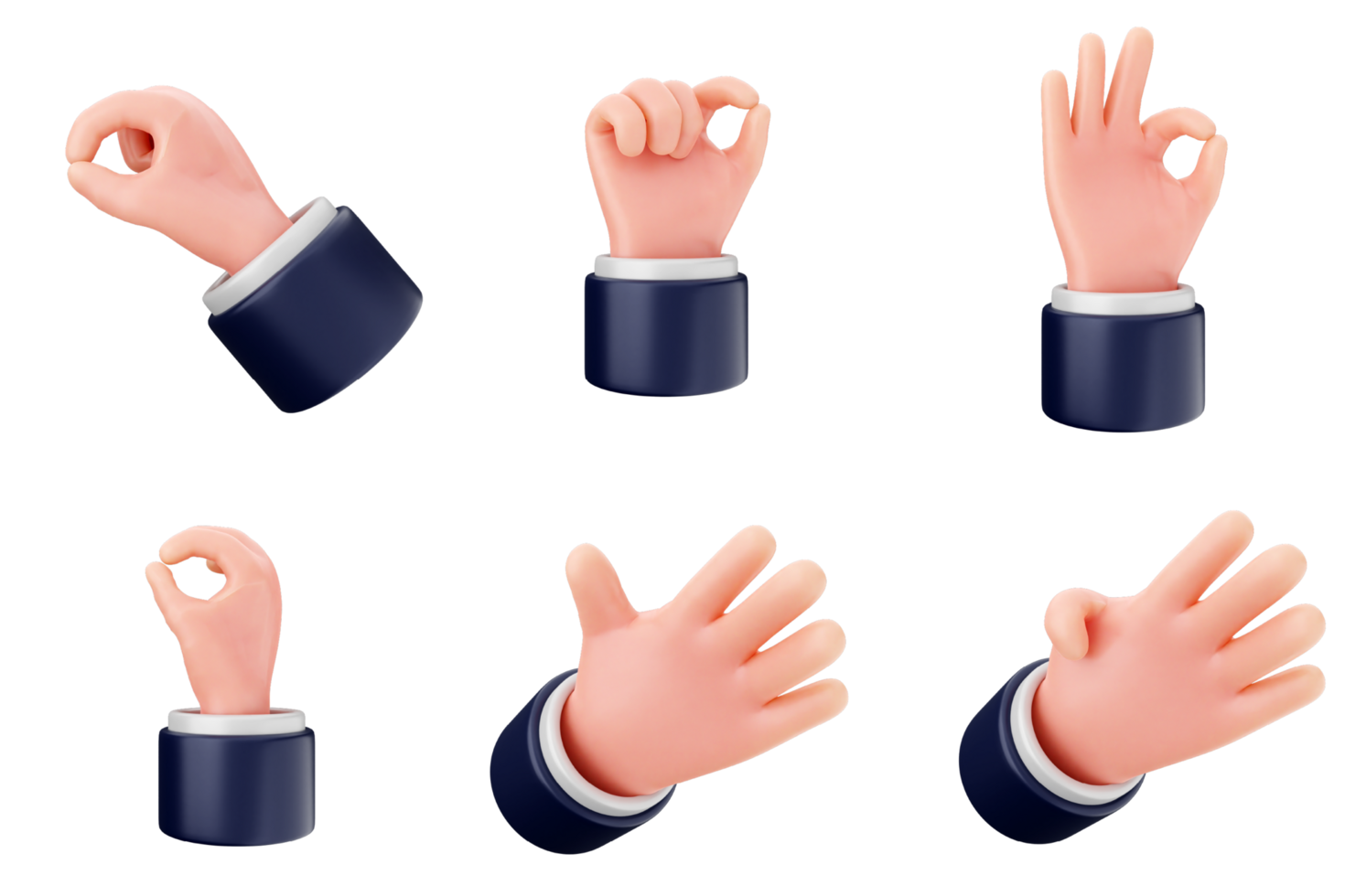 A set of six different hand gestures png