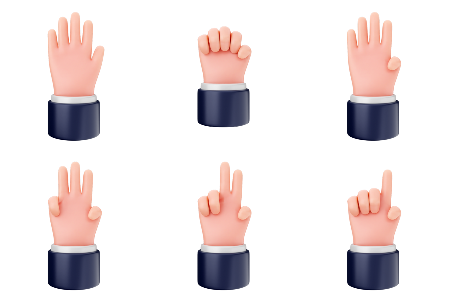 A set of four hands with different gestures png