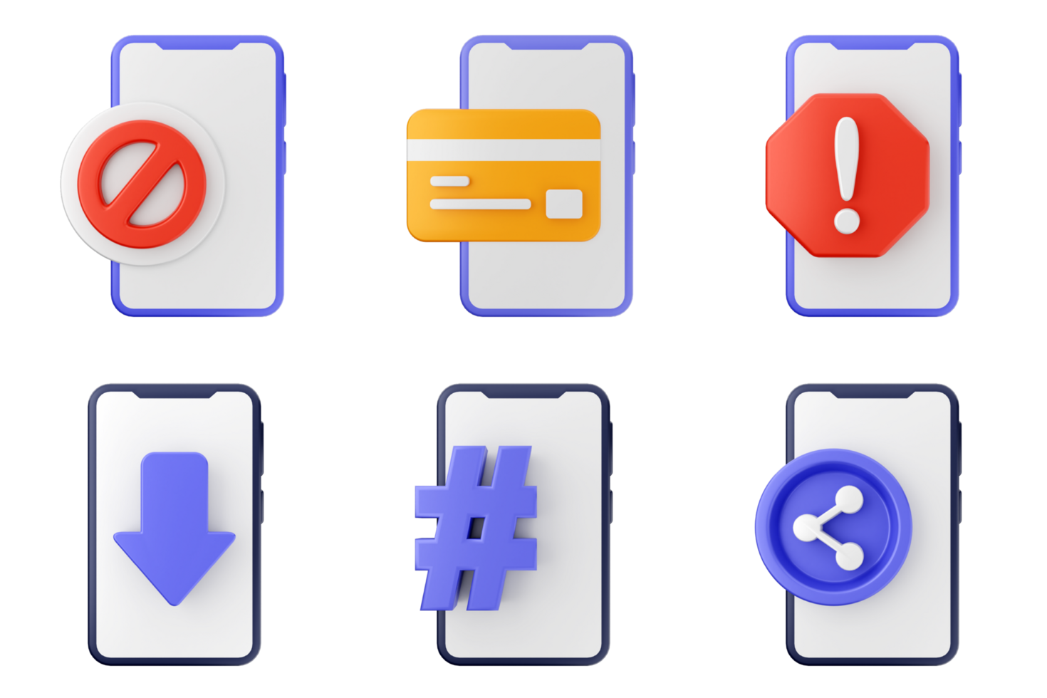 A set of icons for mobile phones with different symbols png