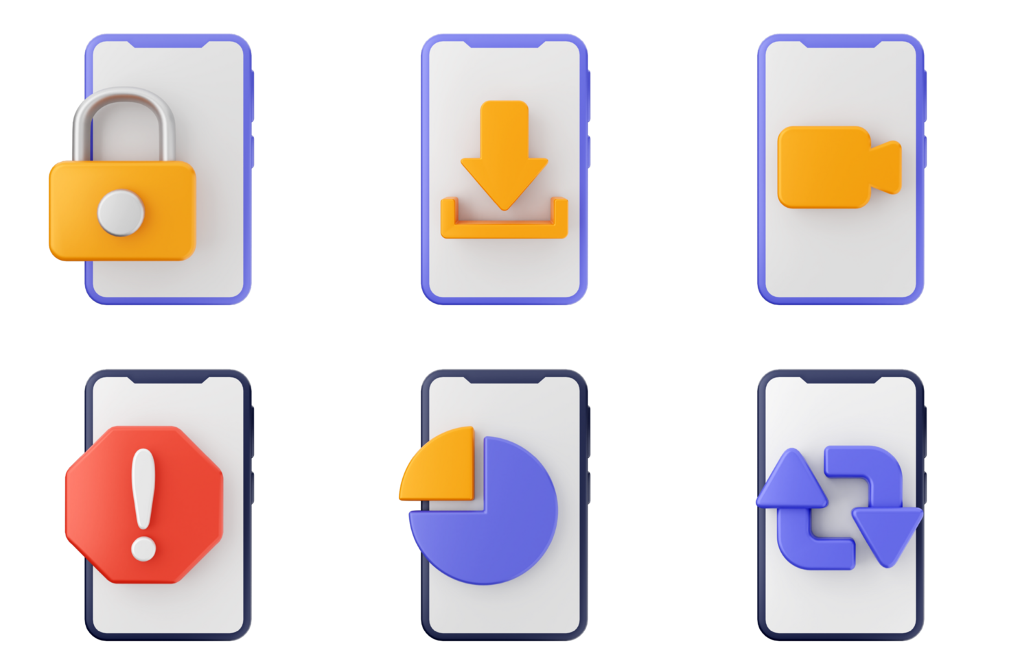 A set of four different icons on a smartphone png