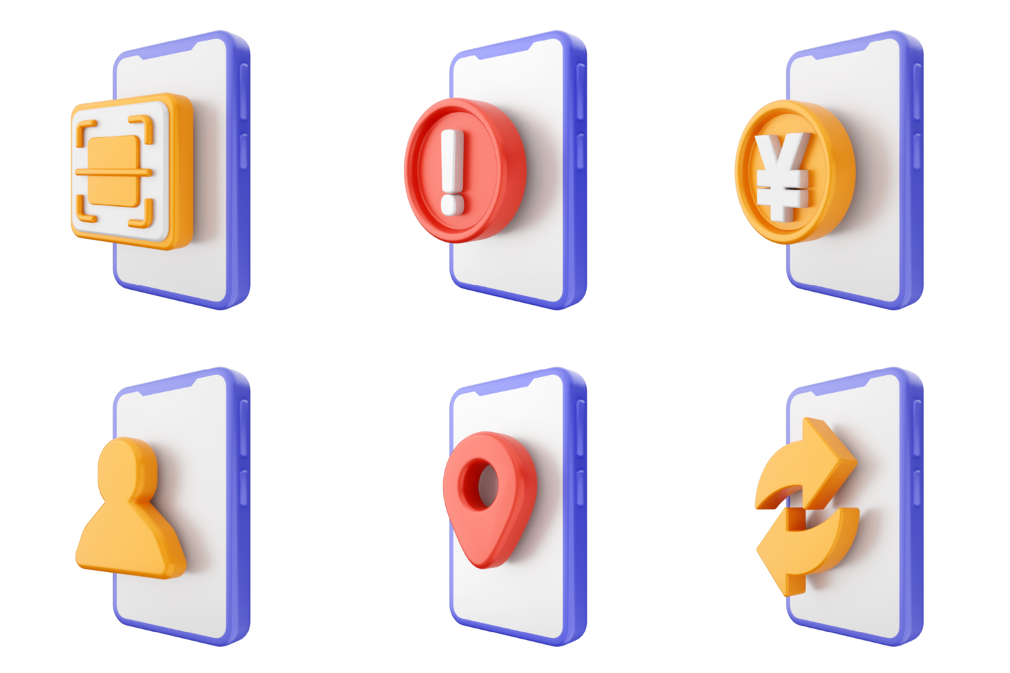 Mobile phone icons set 3d illustration png