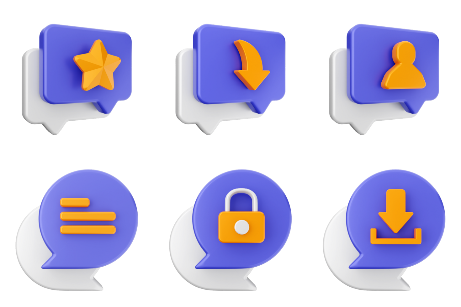 A set of four speech bubbles with icons png