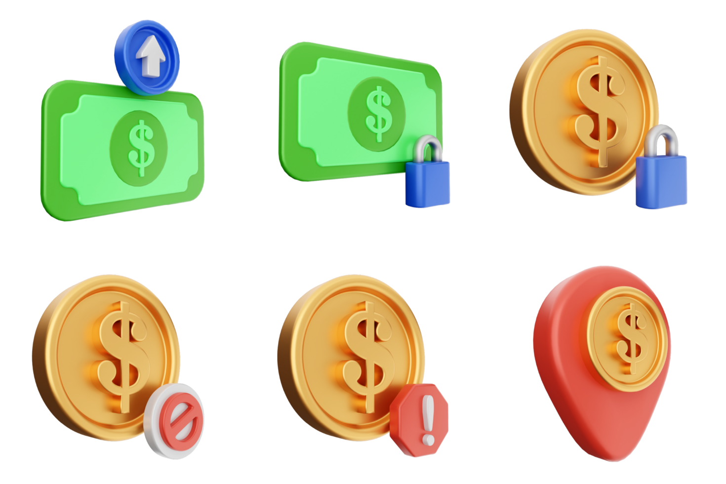 Money icons set - 3d illustration png
