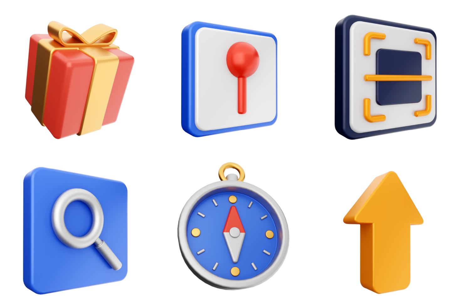 A set of icons that include a compass, map, and other items png