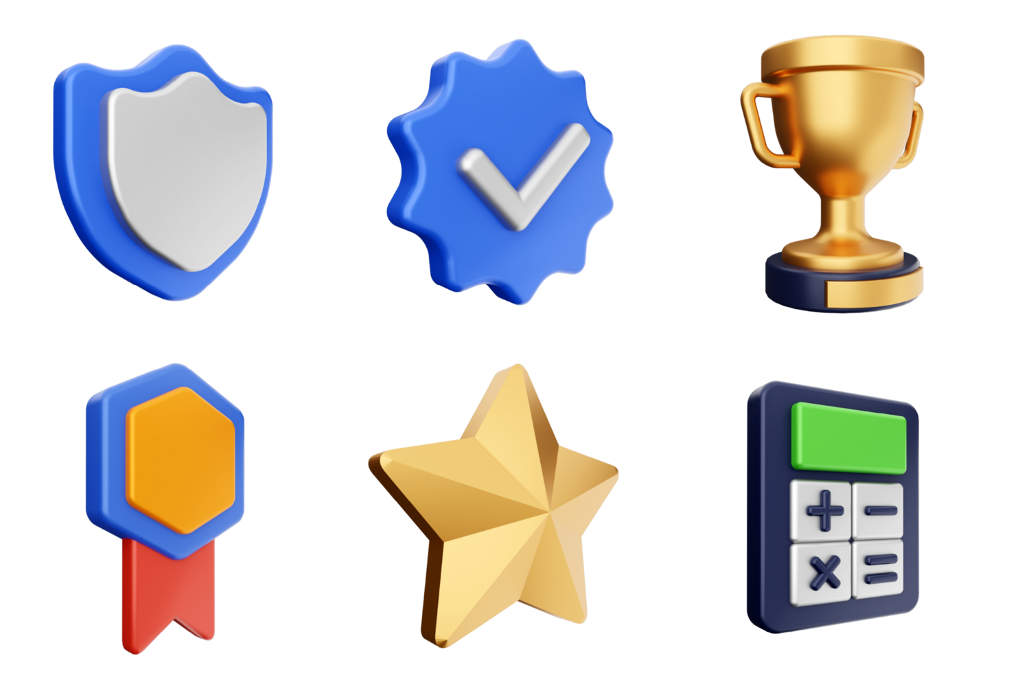 A set of icons that include a trophy, star, and other items png