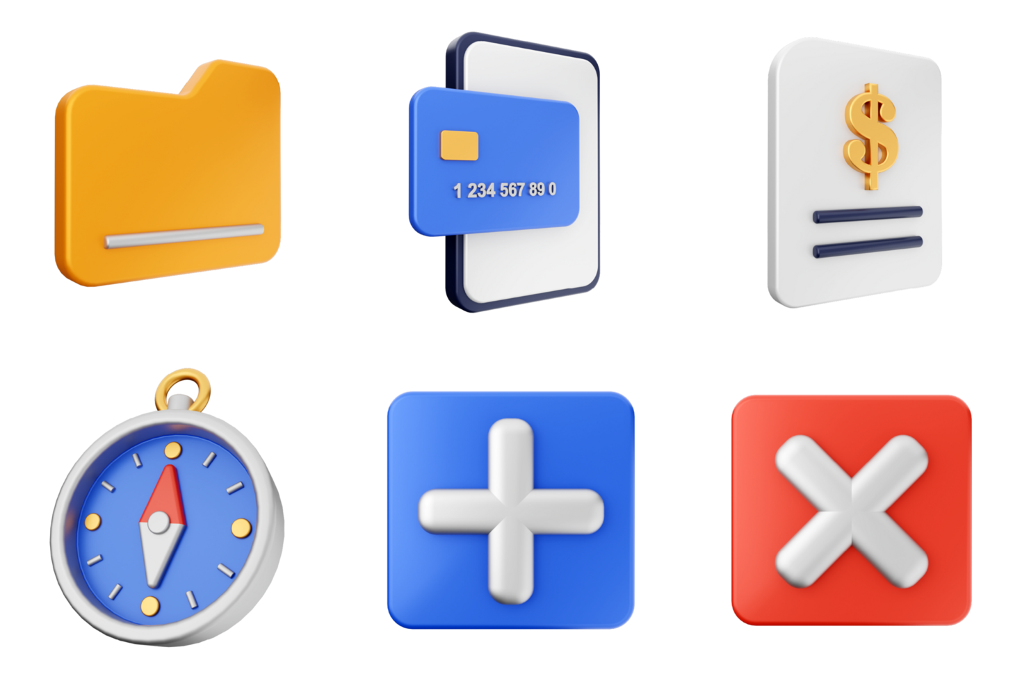 A set of icons that include a compass, money, and a credit card png