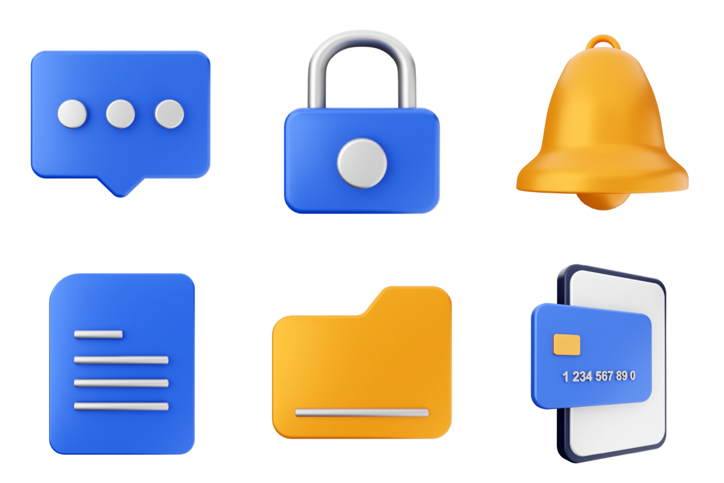 A set of icons that include a phone, a credit card, a bell and a lock png