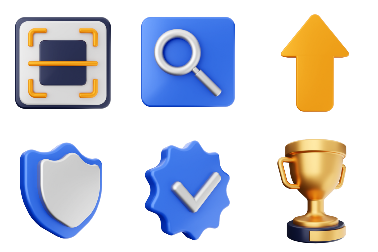 A set of icons that include a shield, an arrow, and a trophy png