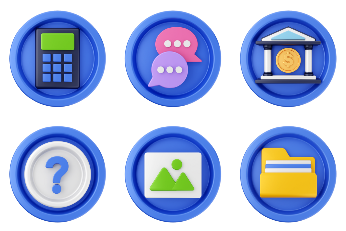 A set of icons for a bank, phone, and other items png