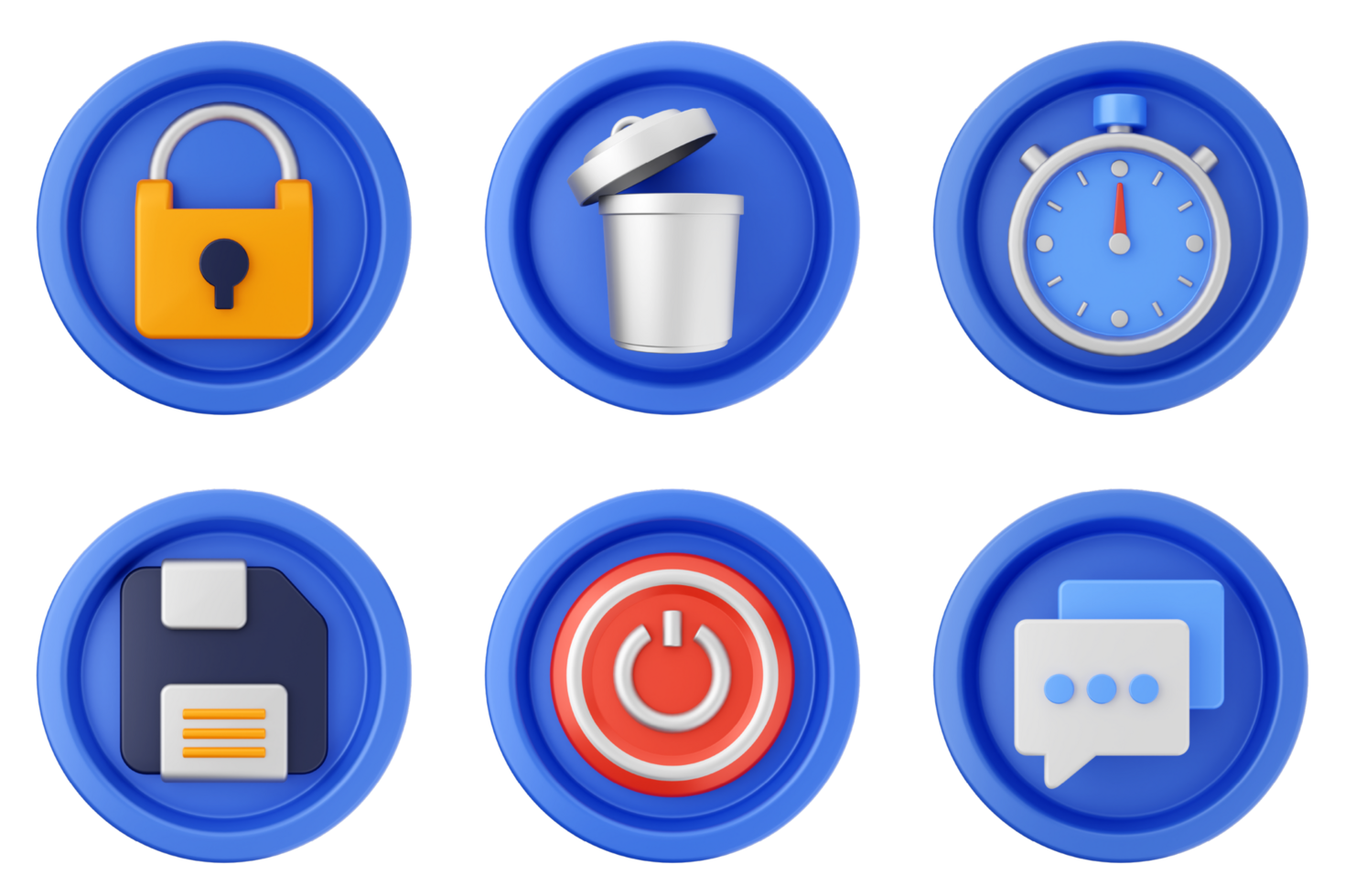A set of blue buttons with various icons png