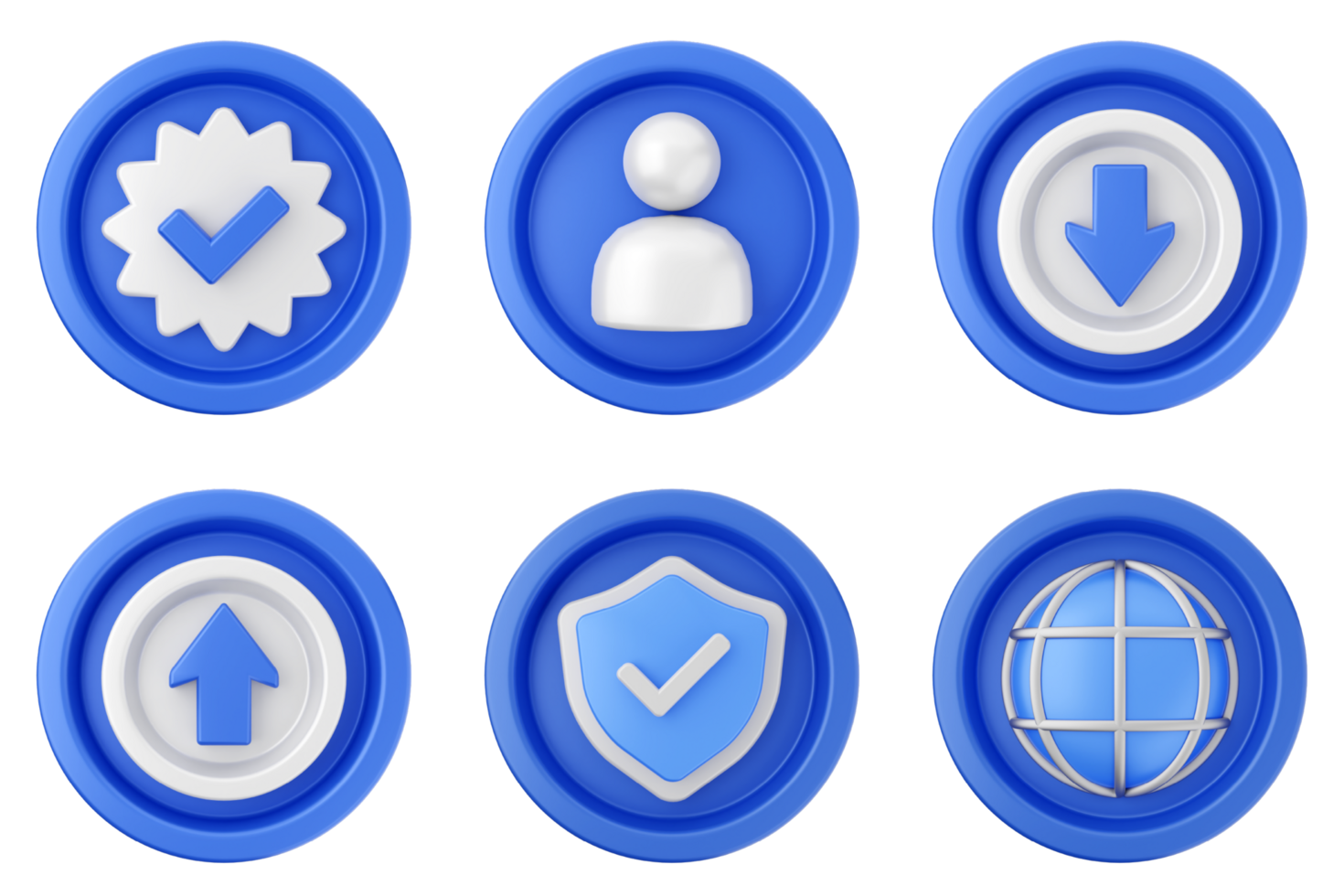 A set of blue buttons with icons of various icons png