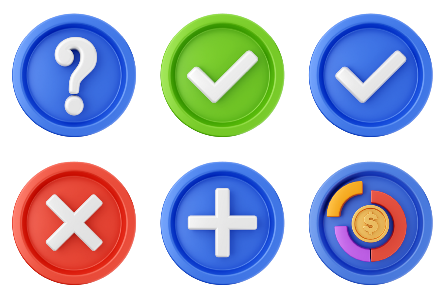 A set of colorful buttons with different symbols png
