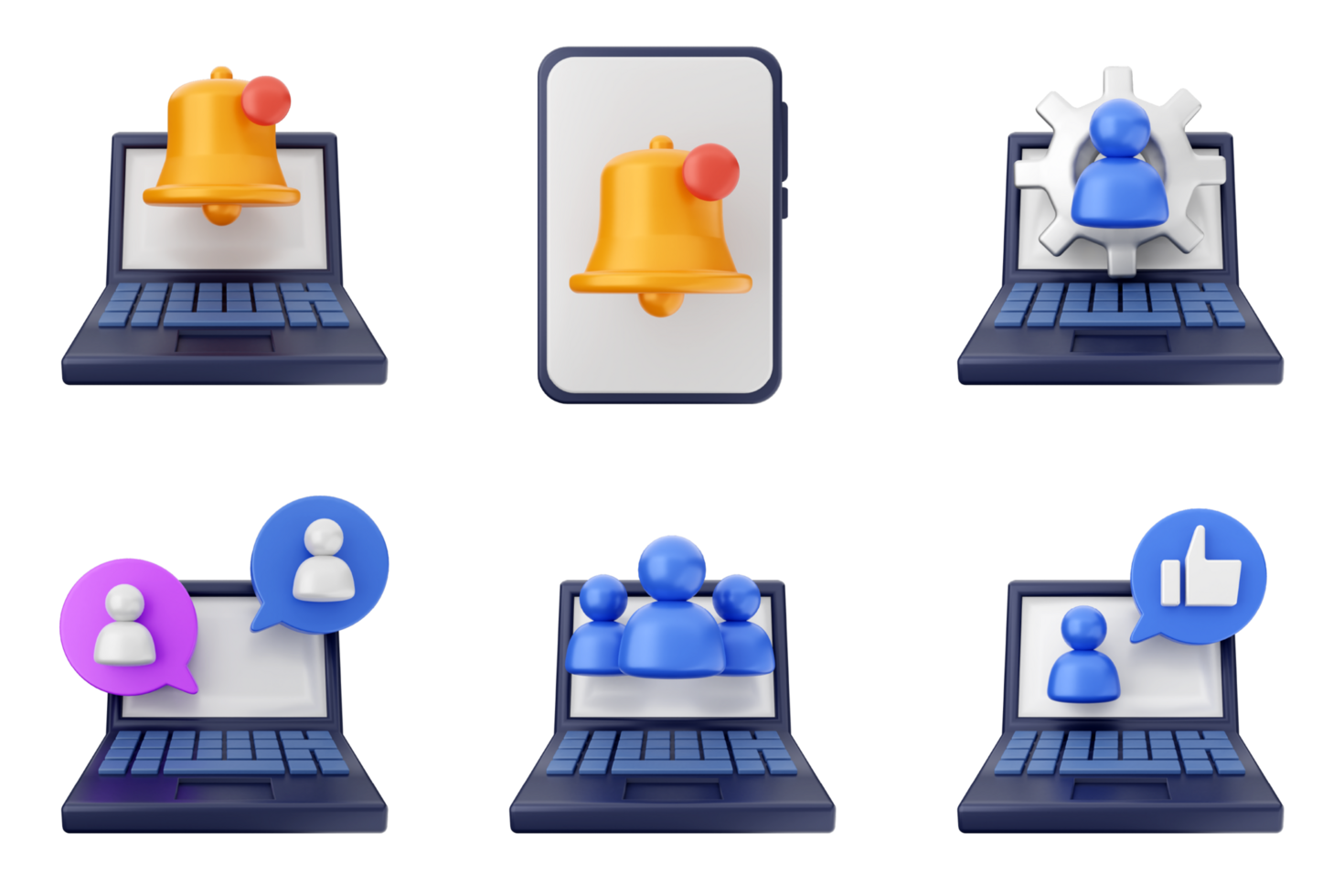 A set of icons depicting people and a laptop png