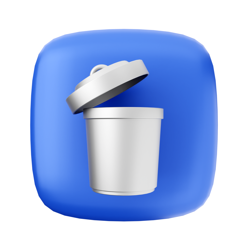 A blue square icon with a white trash can png