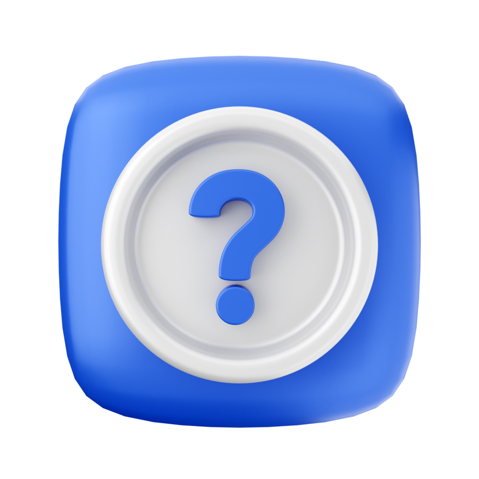 A blue and white button with a question mark png