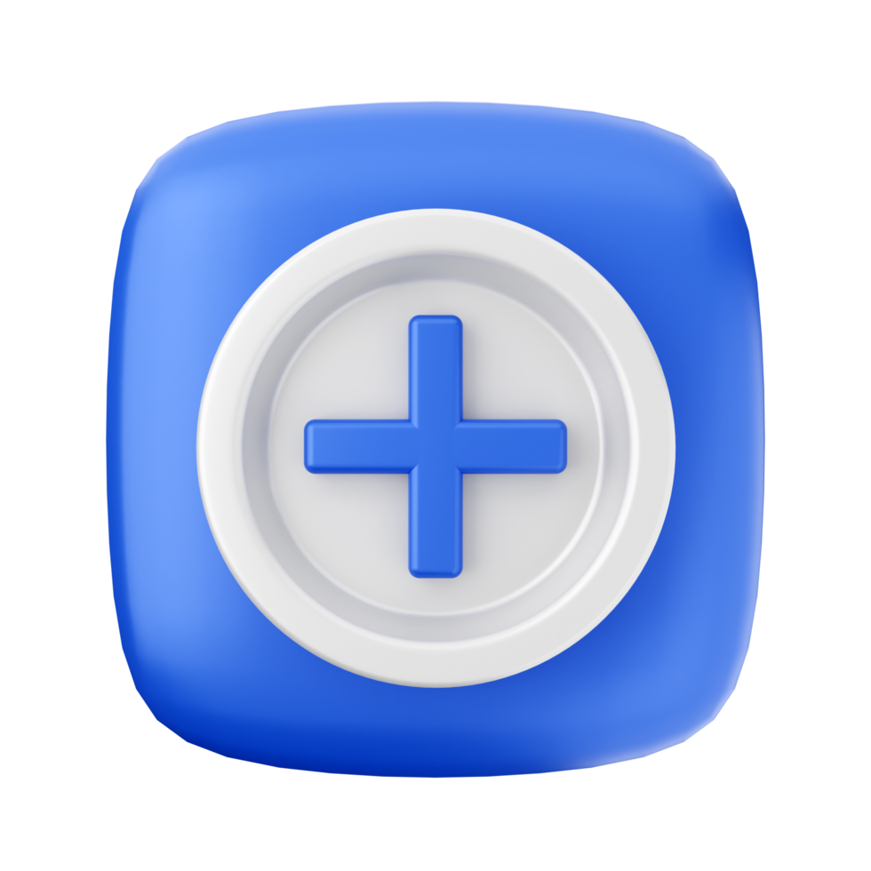 A blue and white button with a plus sign png