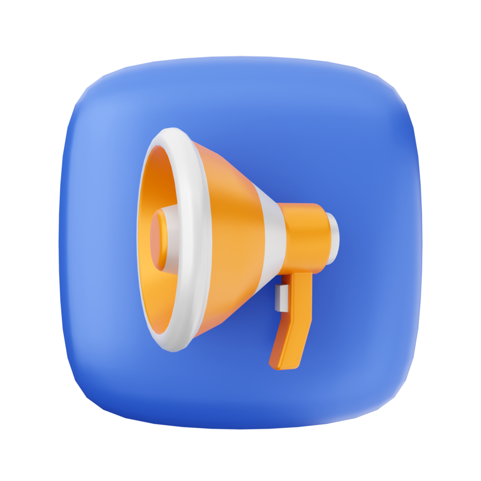 A blue and orange megaphone icon on a blue square png