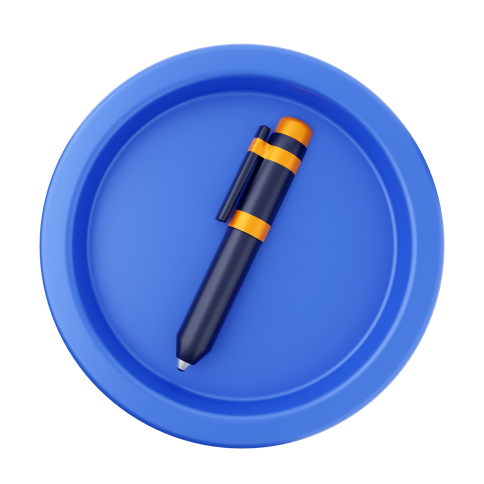 A blue plate with a pen and a black background png