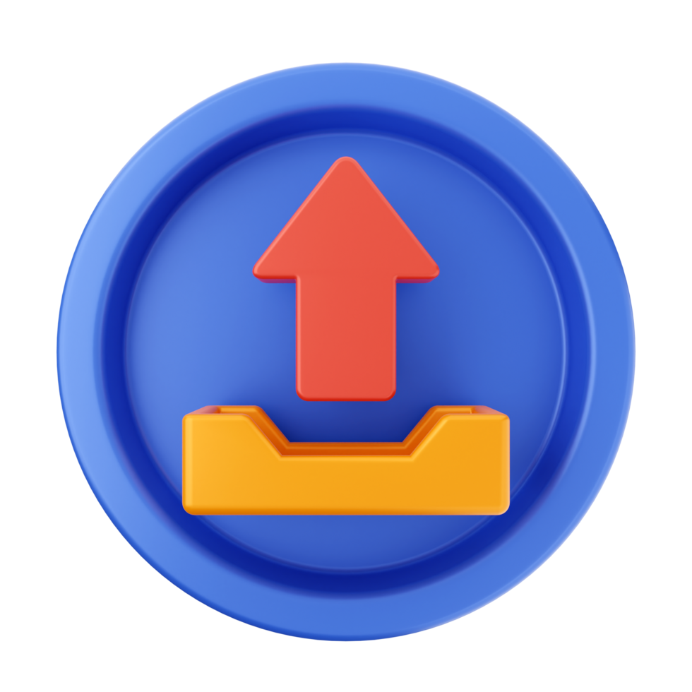A blue button with an orange arrow pointing up png