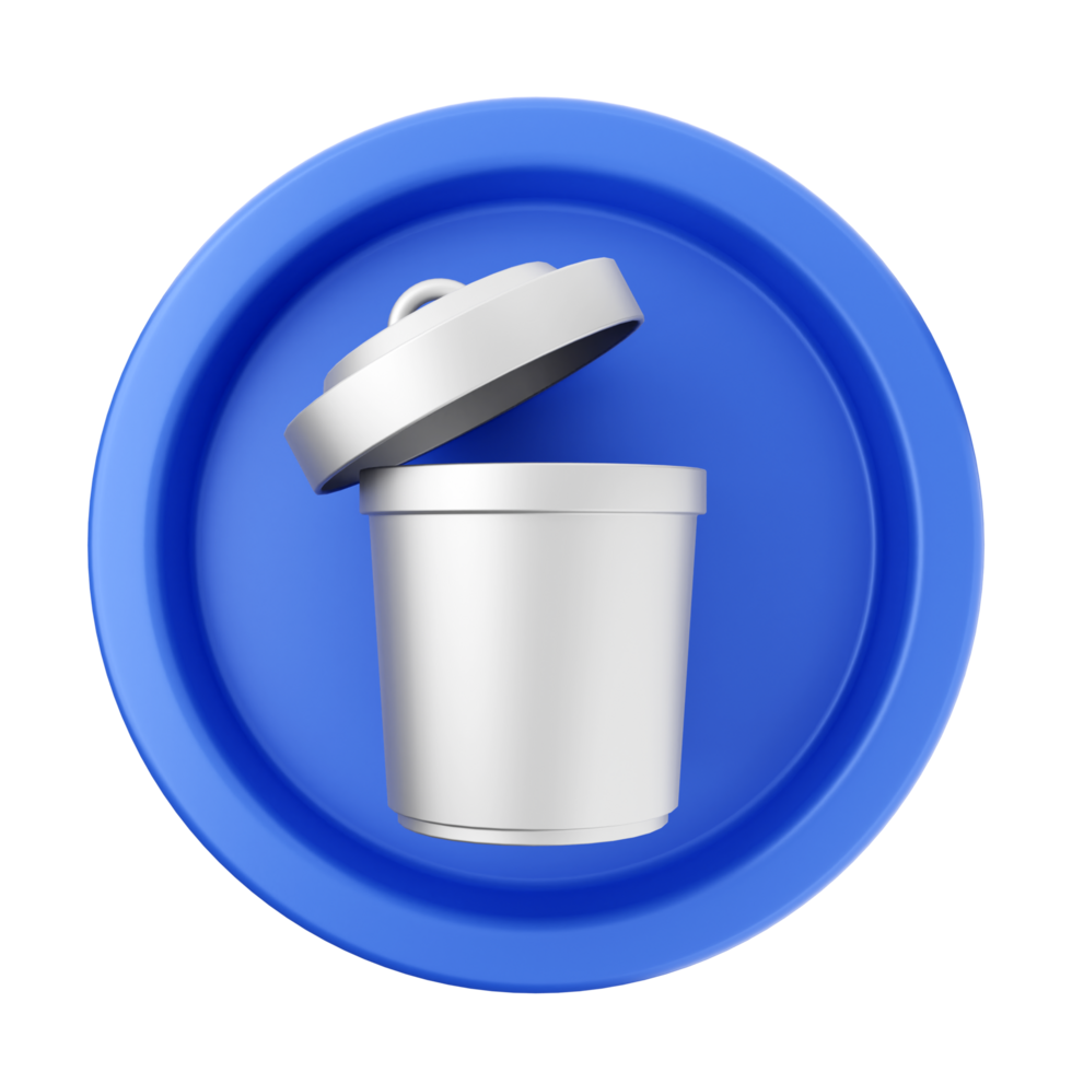 A blue and white trash can icon on a black background png