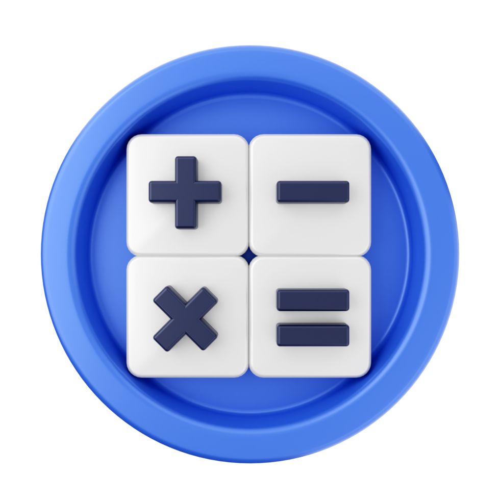 A blue button with four different types of math symbols png