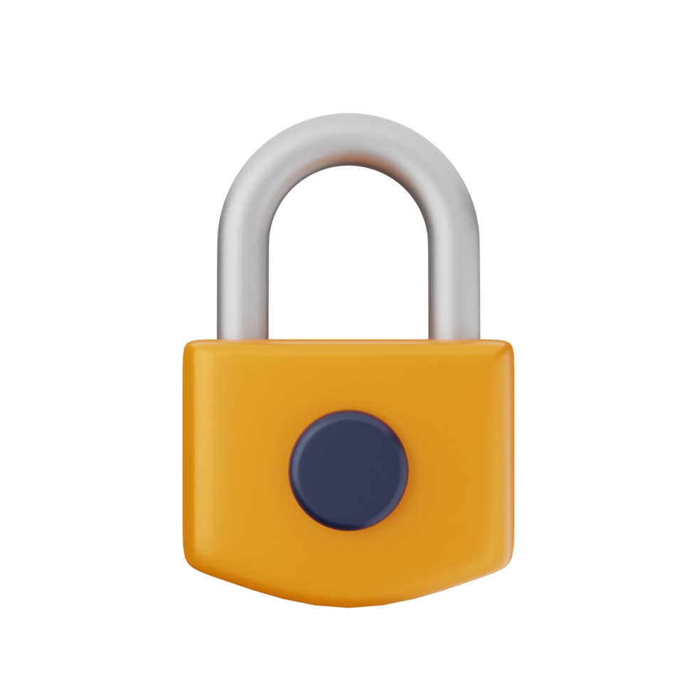 An orange padlock with a blue button on it png