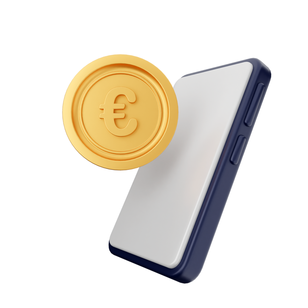 Mobile phone with euro coin and phone charger isolated on black background png