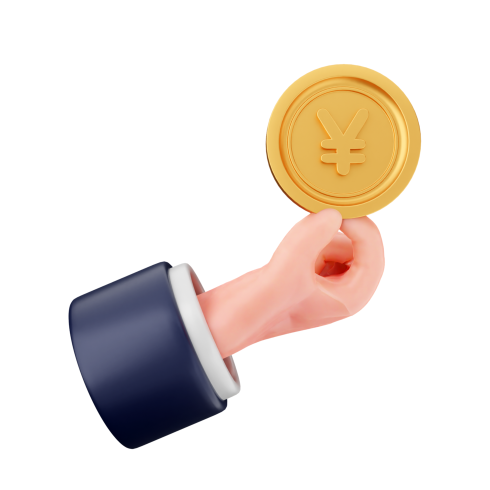 A hand holding a gold coin with a japanese symbol on it png