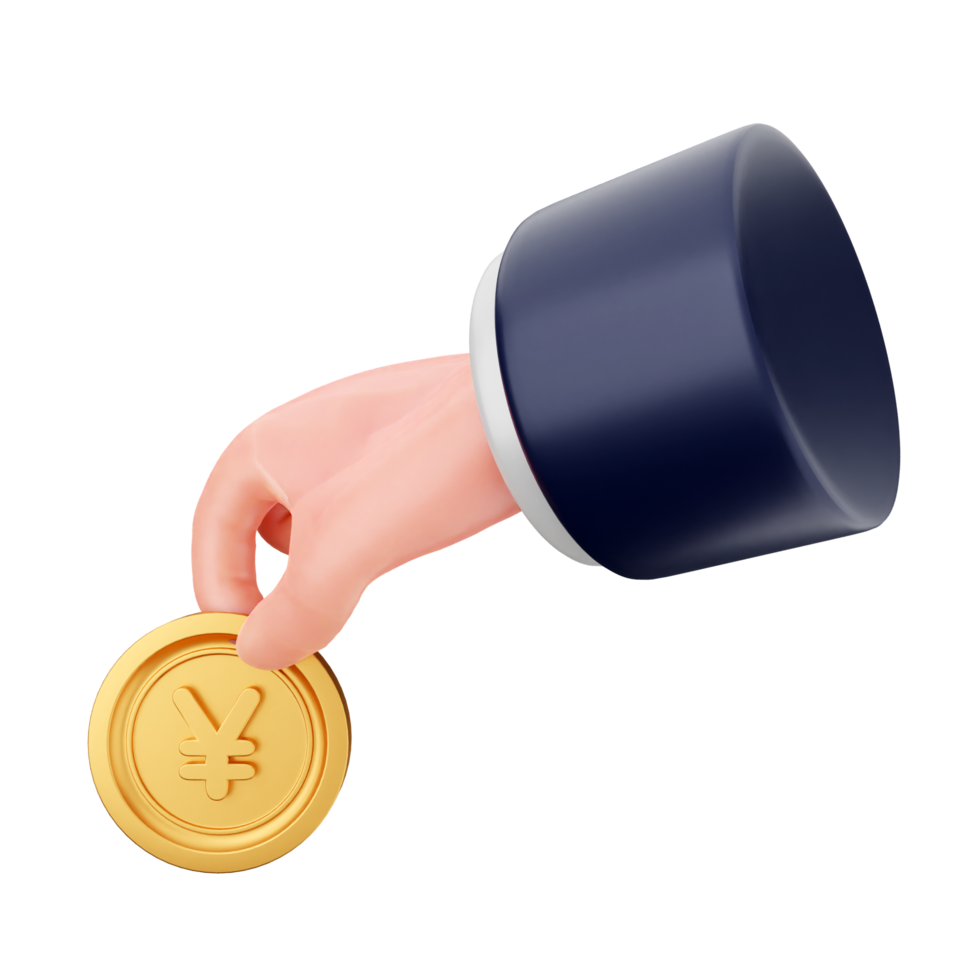 A hand holding a gold coin with a black background png