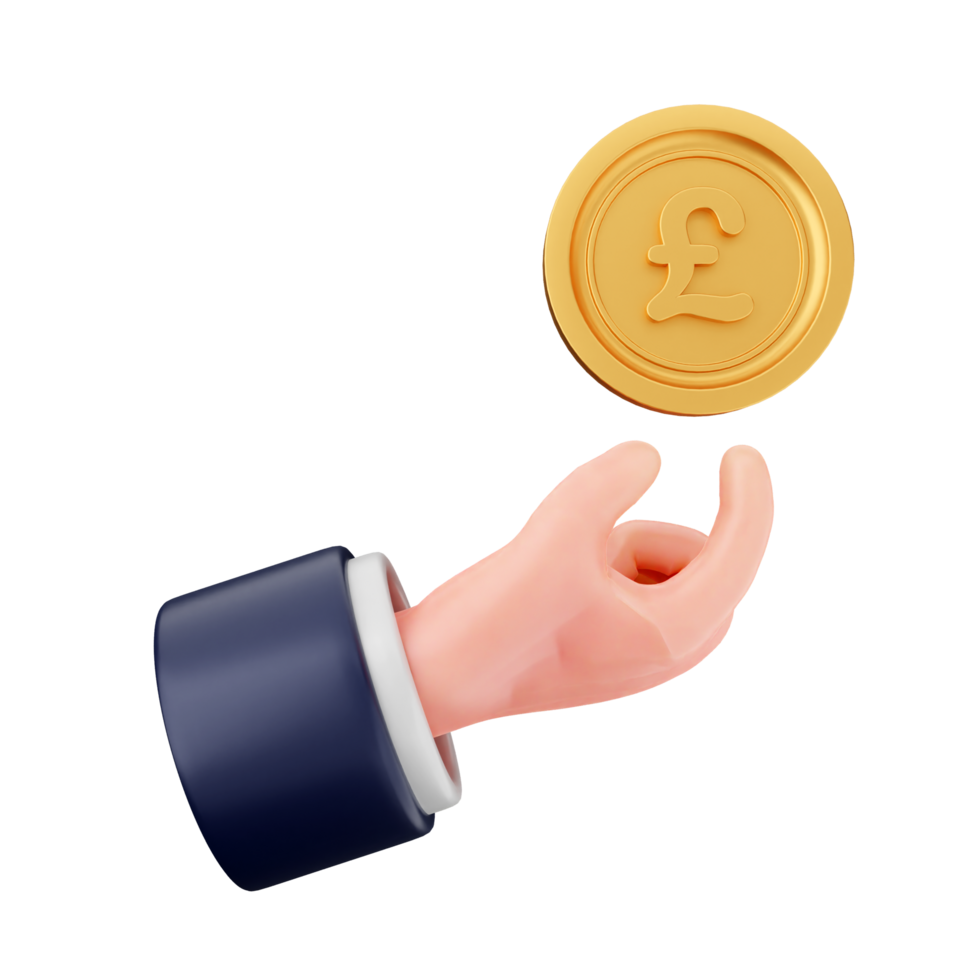 Hand holding a coin with a pound sign png