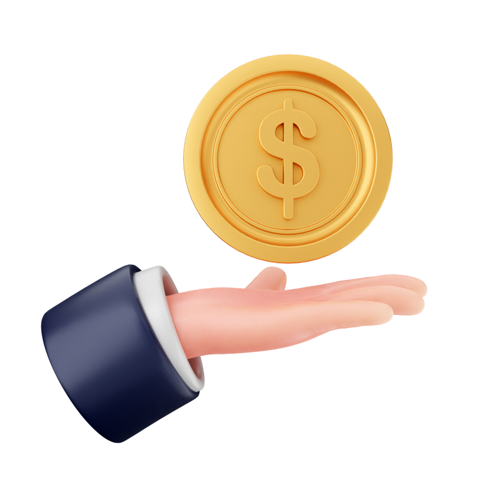 Hand holding a gold coin with dollar sign png