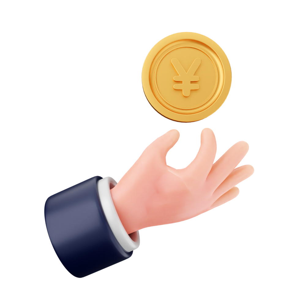 Hand holding a gold coin with a japanese symbol png