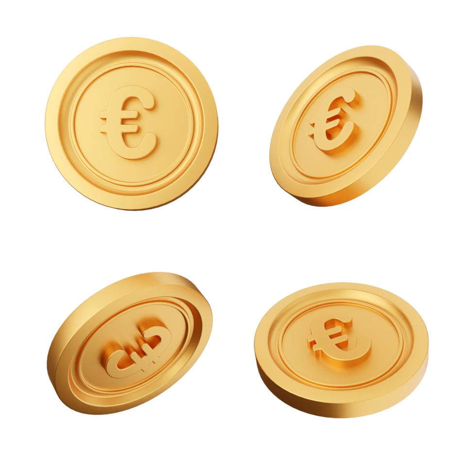 Four golden coins with euro symbols on them png