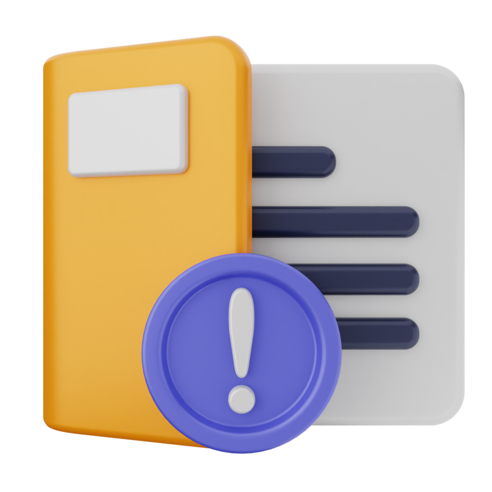 A folder with a yellow and blue folder and a blue exclamation mark png