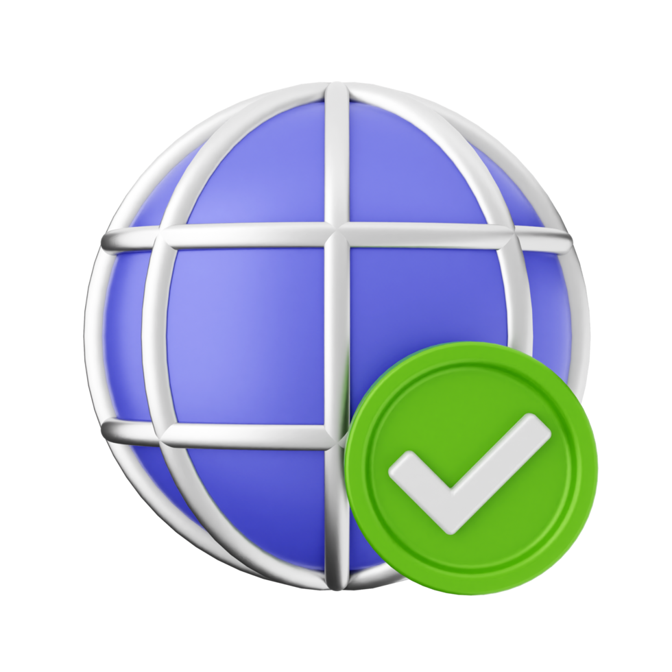 A globe with a tick and a green check png