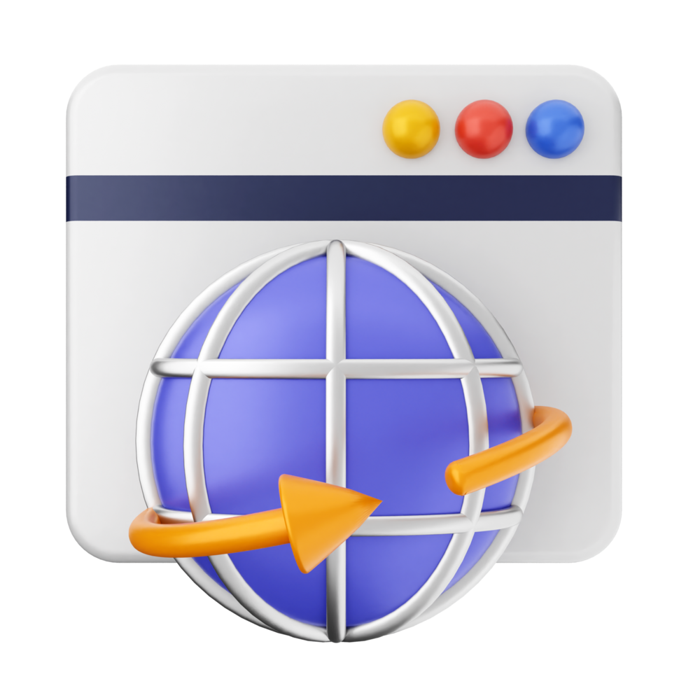 A web browser icon with an arrow pointing to the world png