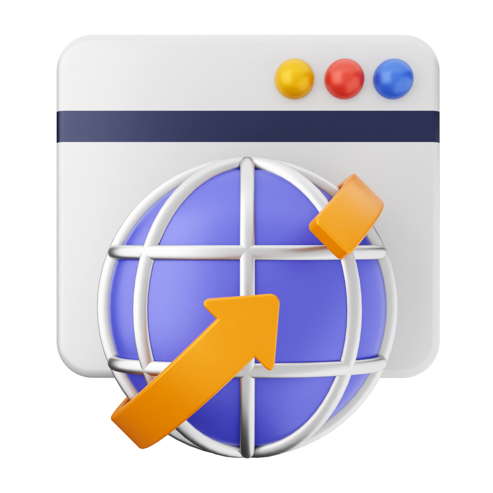A web browser icon with an arrow pointing to the earth png