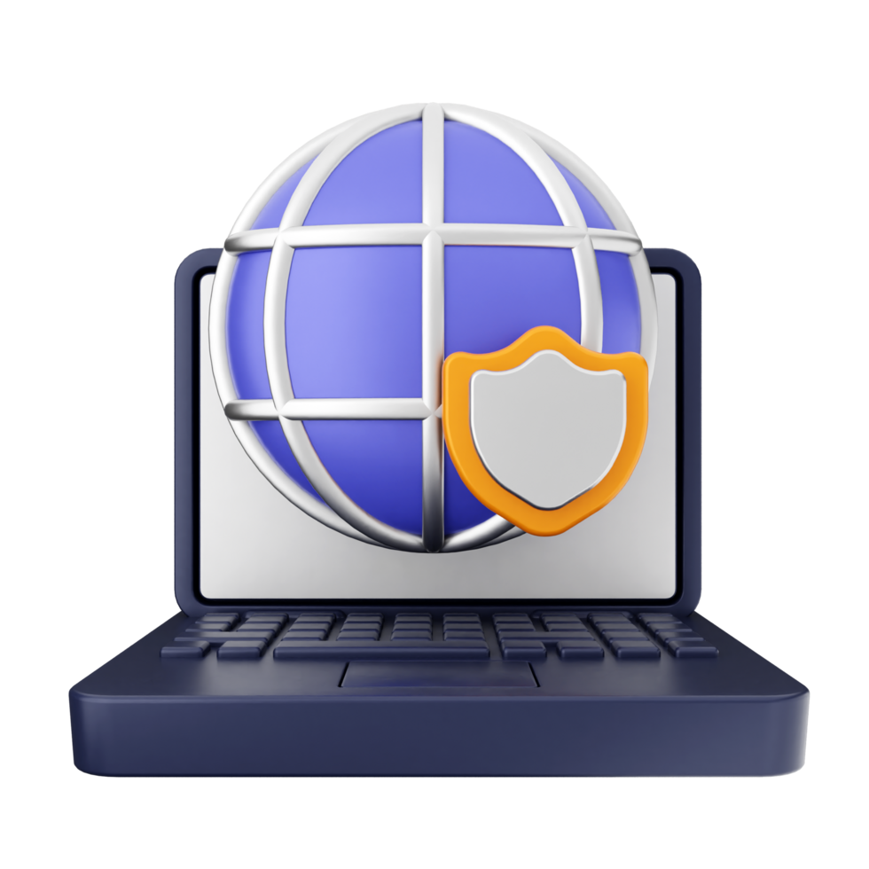 A laptop with a shield and globe icon png
