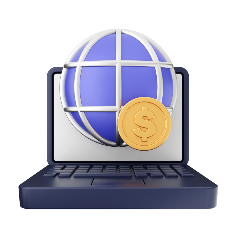 Laptop with globe and dollar symbol png