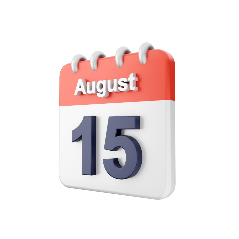 A calendar with the date august 15th png