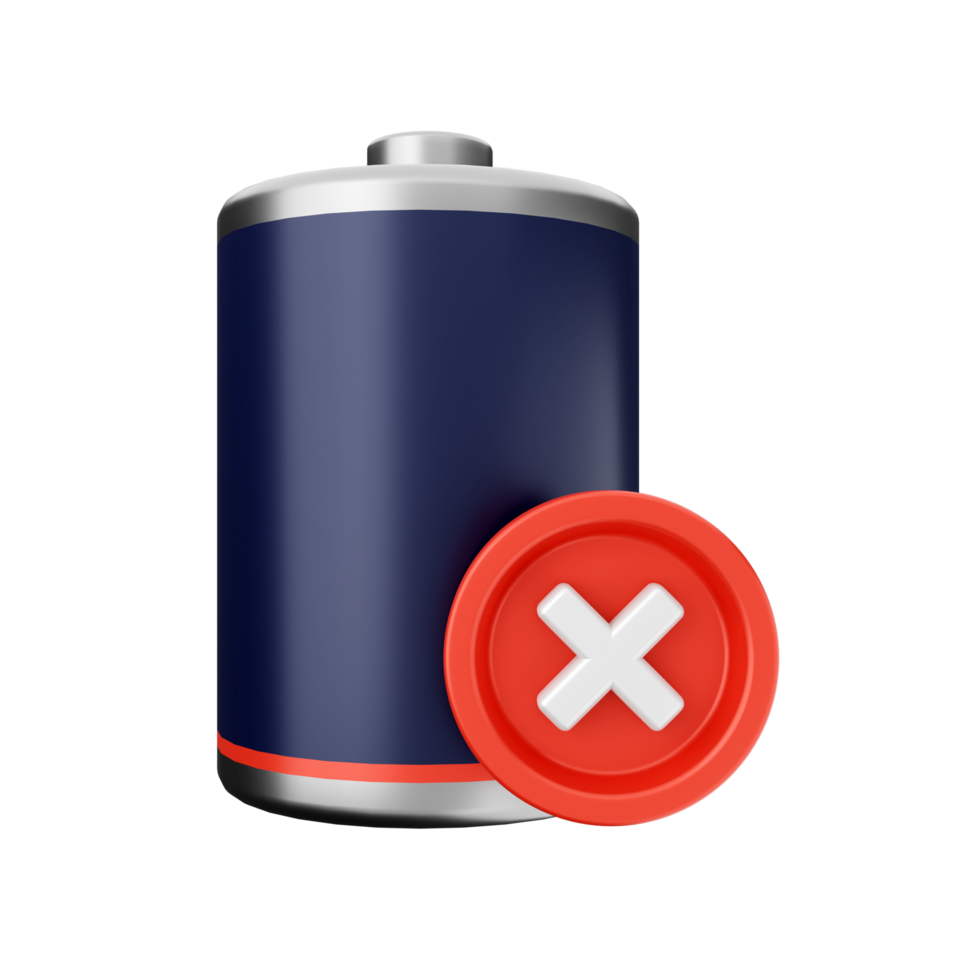 A battery with an x on it and a red cross png